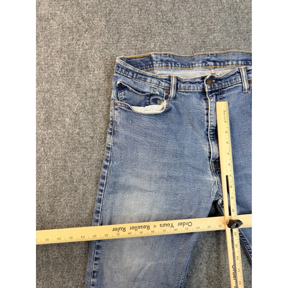 Levis 505 Mens 38x30 Light Wash Blue Regular Fit Straight Leg Denim Jean Distres